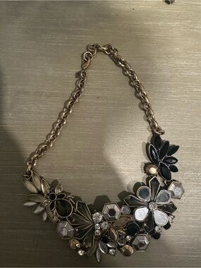 Gold-Tone Black and White Floral Statement Necklace